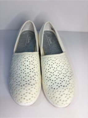 Clarks Women's White Perforated Slip-On Flats